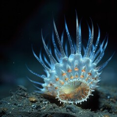 Alien-like sea creatures in a deep ocean trench, mysterious marine ecosystem, exotic and beautiful detail