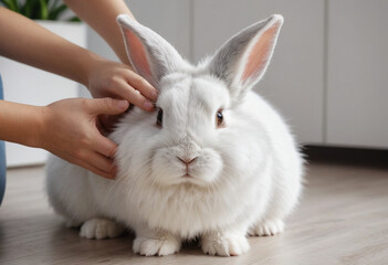  A sleepy rabbit napping in a sunny spot. 