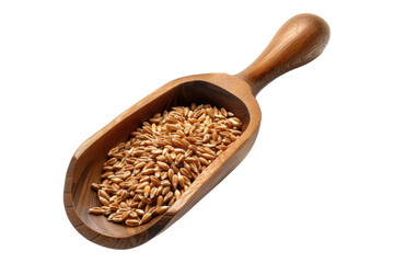 Wheat grains in wooden scoop isolated on transparent background