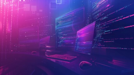 Coding Workstation with Neon Lights