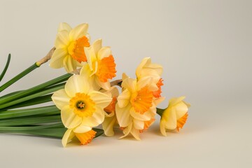 Bright yellow-orange tulip flower  isolated on beige background.. Beautiful simple AI generated image in 4K, unique.