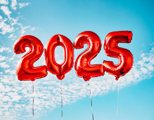 Poster - red number-shaped balloons forming the number 2025