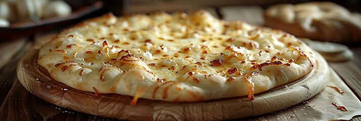 Poster - Close Up of a Delicious Homemade Pizza on a Wooden Cutting Board  -  Food Photography