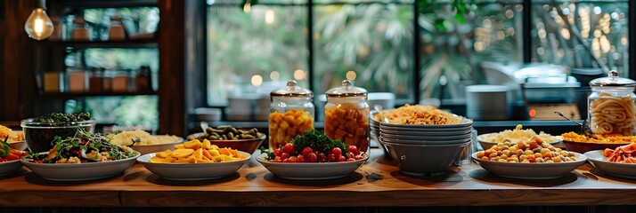 Wall Mural - Delicious Food Buffet Table with Various Salads and Dishes - Photo