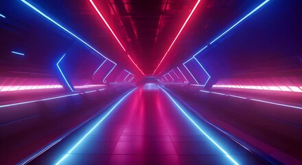 Wall Mural - futuristic tunnel blue and red lines glowing light effect hitech style 4k animation