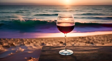 Wall Mural - Glass of wine on the background of the seascape 4k animation