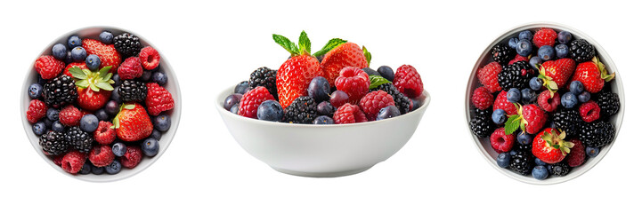 Sticker - Set of juicy and fresh mixed berries on bowl isolated on a transparent background