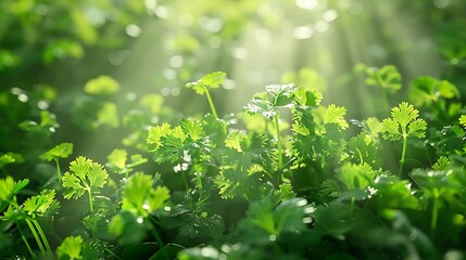 Canvas Print - Green Leaves of a Plant in the Sunlight - Illustration