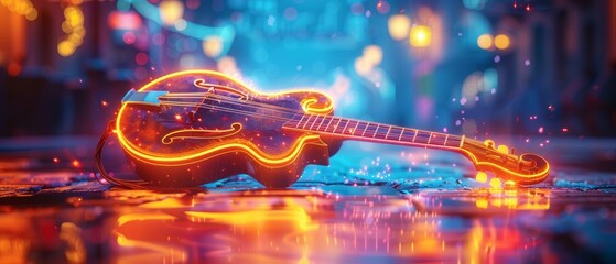 Energetic neon-lit bowlback mandolin with double exposure