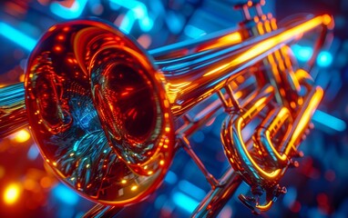 Wall Mural - Futuristic neon-lit contrabass trombone, vibrant and glowing colors