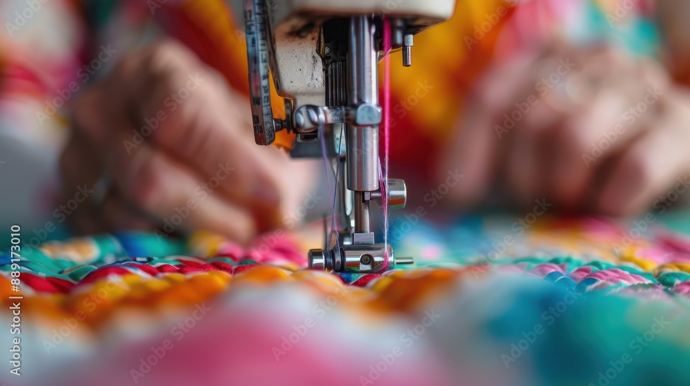 This image showcases the working of a sewing machine as it stitches ...