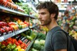 © Vlad - Man Shopping in Supermarket with Family. Grocery and Vegetables Shopping for Healthy Eating