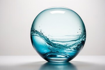 Sticker - Water wave inside in glass sphere on white background