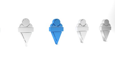 Wall Mural - Blue Ice cream in waffle cone icon isolated on white background. Sweet symbol. Minimalism concept. 3D render illustration