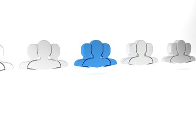 Poster - Blue Users group icon isolated on white background. Group of people icon. Business avatar symbol users profile icon. Minimalism concept. 3D render illustration