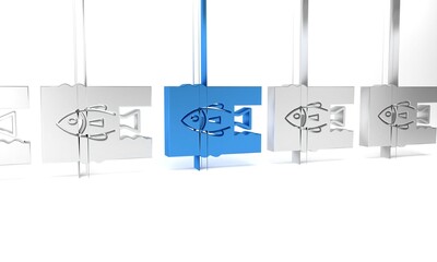 Wall Mural - Blue Stop ocean plastic pollution icon isolated on white background. Environment protection concept. Fish say no to plastic. Minimalism concept. 3D render illustration