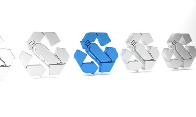 Wall Mural - Blue Recycling plastic bottle icon isolated on white background. Minimalism concept. 3D render illustration