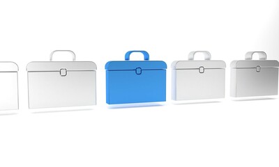 Canvas Print - Blue Briefcase icon isolated on white background. Business case sign. Business portfolio. Minimalism concept. 3D render illustration