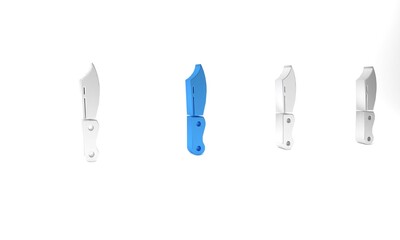 Sticker - Blue Military knife icon isolated on white background. Minimalism concept. 3D render illustration