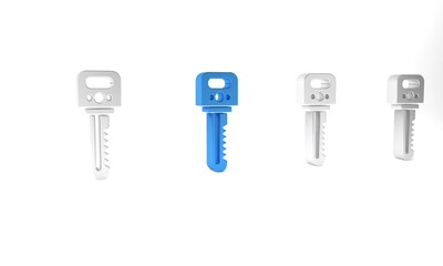 Wall Mural - Blue Key icon isolated on white background. Minimalism concept. 3D render illustration