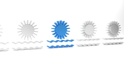 Sticker - Blue Sun and waves icon isolated on white background. Minimalism concept. 3D render illustration