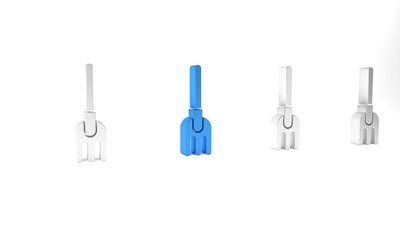 Wall Mural - Blue Garden rake icon isolated on white background. Tool for horticulture, agriculture, farming. Ground cultivator. Housekeeping equipment. Minimalism concept. 3D render illustration