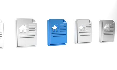 Sticker - Blue House contract icon isolated on white background. Contract creation service, document formation, application form composition. Minimalism concept. 3D render illustration