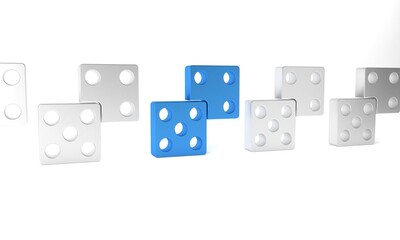 Sticker - Blue Game dice icon isolated on white background. Casino gambling. Minimalism concept. 3D render illustration