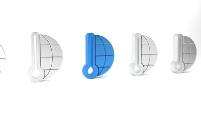 Sticker - Blue Meteorology thermometer measuring heat and cold icon isolated on white background. Thermometer equipment showing hot or cold weather. Minimalism concept. 3D render illustration