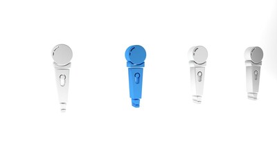 Poster - Blue Microphone icon isolated on white background. On air radio mic microphone. Speaker sign. Minimalism concept. 3D render illustration