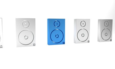 Wall Mural - Blue Stereo speaker icon isolated on white background. Sound system speakers. Music icon. Musical column speaker bass equipment. Minimalism concept. 3D render illustration