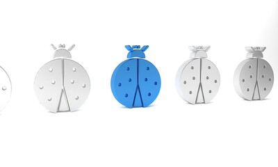 Sticker - Blue Ladybug icon isolated on white background. Minimalism concept. 3D render illustration