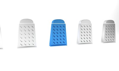 Sticker - Blue Grater icon isolated on white background. Kitchen symbol. Cooking utensil. Cutlery sign. Minimalism concept. 3D render illustration