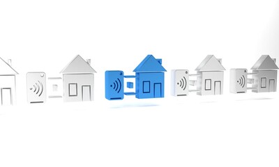 Sticker - Blue Smart home icon isolated on white background. Remote control. Minimalism concept. 3D render illustration