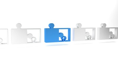 Sticker - Blue Piece of puzzle icon isolated on white background. Modern flat, business, marketing, finance, internet concept. Minimalism concept. 3D render illustration