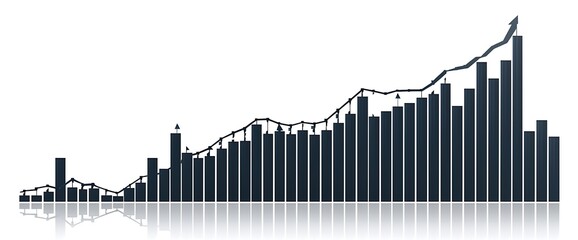 Bar graph showing a significant increase in market performance, with a sudden rise in stock values.