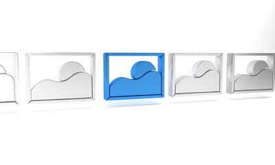 Canvas Print - Blue Picture landscape icon isolated on white background. Minimalism concept. 3D render illustration