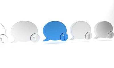 Wall Mural - Blue Speech bubble chat icon isolated on white background. Message icon. Communication or comment chat symbol. Minimalism concept. 3D render illustration