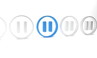 Poster - Blue Pause button icon isolated on white background. Minimalism concept. 3D render illustration