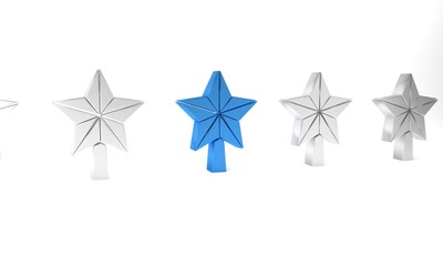 Canvas Print - Blue Christmas star icon isolated on white background. Merry Christmas and Happy New Year. Minimalism concept. 3D render illustration