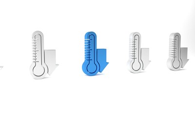 Wall Mural - Blue Meteorology thermometer measuring icon isolated on white background. Thermometer equipment showing hot or cold weather. Minimalism concept. 3D render illustration