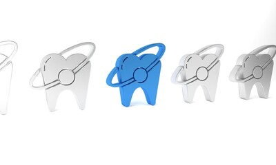 Canvas Print - Blue Tooth whitening concept icon isolated on white background. Tooth symbol for dentistry clinic or dentist medical center. Minimalism concept. 3D render illustration