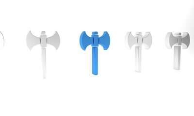 Canvas Print - Blue Medieval axe icon isolated on white background. Battle axe, executioner axe. Minimalism concept. 3D render illustration