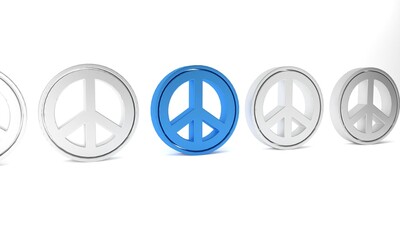 Sticker - Blue Peace icon isolated on white background. Hippie symbol of peace. Minimalism concept. 3D render illustration