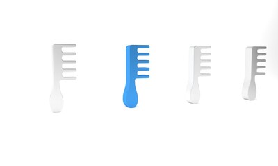 Canvas Print - Blue Hairbrush icon isolated on white background. Comb hair sign. Barber symbol. Minimalism concept. 3D render illustration