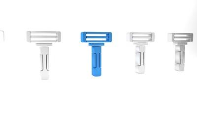 Poster - Blue Shaving razor icon isolated on white background. Minimalism concept. 3D render illustration