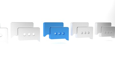 Sticker - Blue Speech bubble chat icon isolated on white background. Message icon. Communication or comment chat symbol. Minimalism concept. 3D render illustration