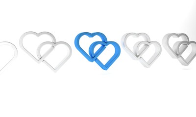 Sticker - Blue Two Linked Hearts icon isolated on white background. Romantic symbol linked, join, passion and wedding. Valentine day symbol. Minimalism concept. 3D render illustration