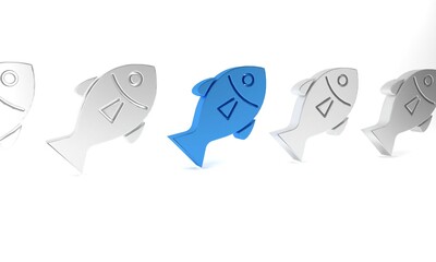 Poster - Blue Fish icon isolated on white background. Minimalism concept. 3D render illustration