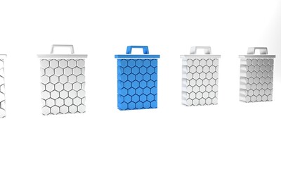 Sticker - Blue Honeycomb icon isolated on white background. Honey cells symbol. Sweet natural food. Minimalism concept. 3D render illustration